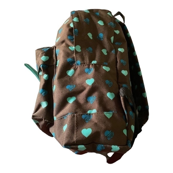 ROXY-BACKPACK-BROWN WITH BLUE & TEAL COLOR HEARTS - Picture 6 of 10